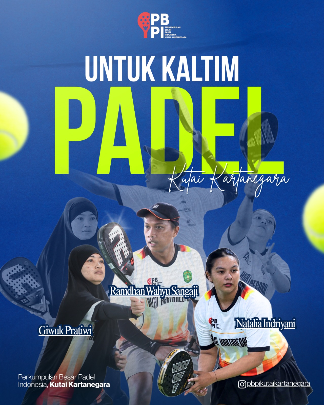 Tiga atlet PBPI Kukar yang lolos Selekda Padel Kaltim 2026. (Foto: PBPI Kukar)