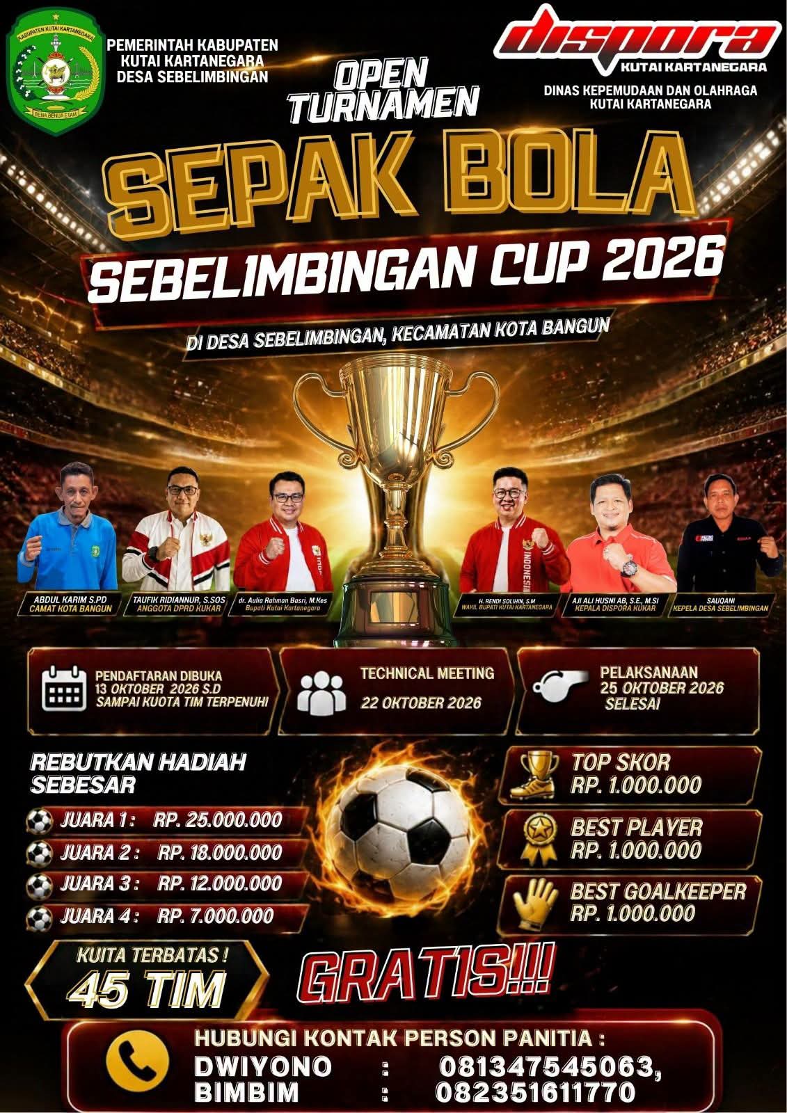 Flayer Open Turnamen Sepakbola Sebelimbingan 2026. (Dok. Pemerintah Kecamatan Kota Bangun)